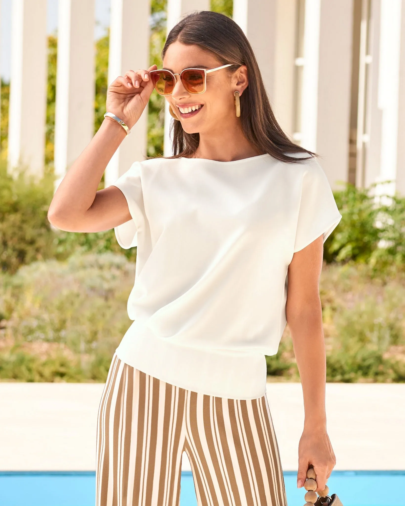 Beyond Travel Bateau Neck Blouson Top Ivory Coast sold by Boston Proper