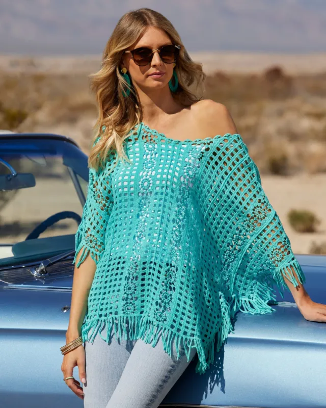 Effortless Crochet Pullover Poncho Blue Radiance sold by Boston Proper