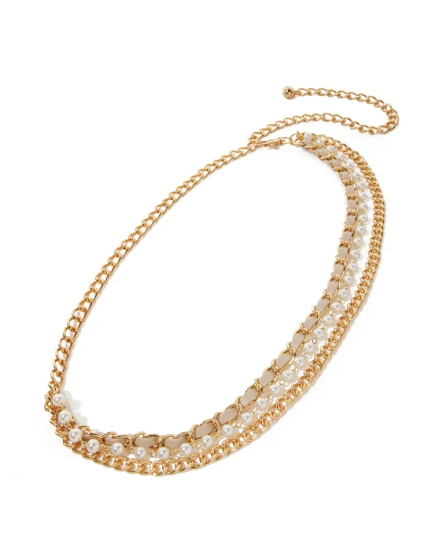 Triple Chain and Pearl Belt Gold sold by Boston Proper