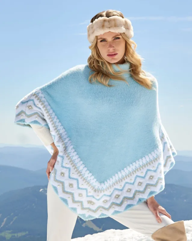 Plush Fair Isle Pearl Embellished Poncho Airy Blue sold by Boston Proper