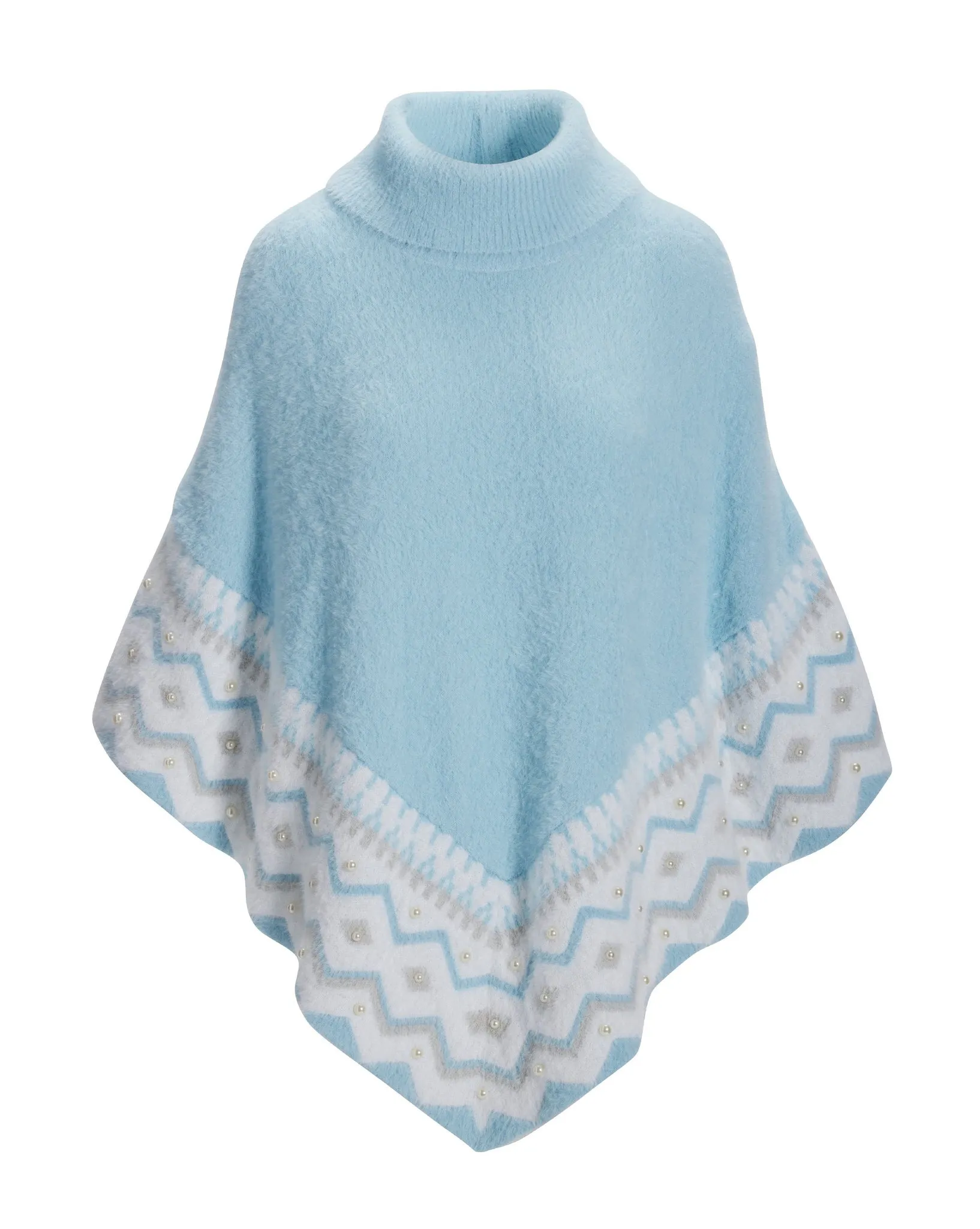 Plush Fair Isle Pearl Embellished Poncho Airy Blue sold by Boston Proper product image thumbnail 2
