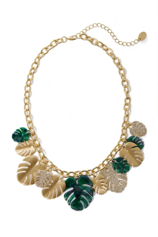 Palm Leaf Statement Necklace Green Multi sold by Boston Proper
