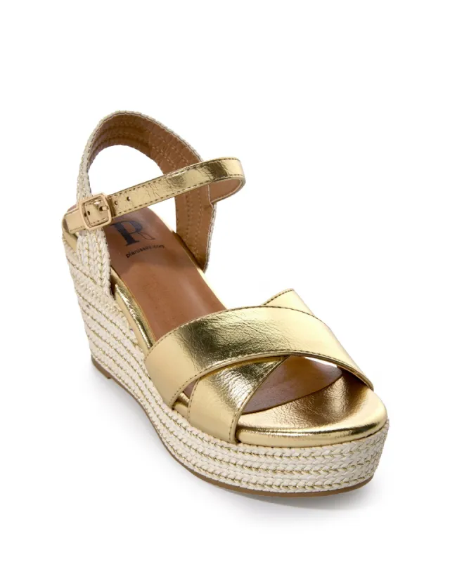 Gold Metallic Braided Wedge Gold sold by Boston Proper