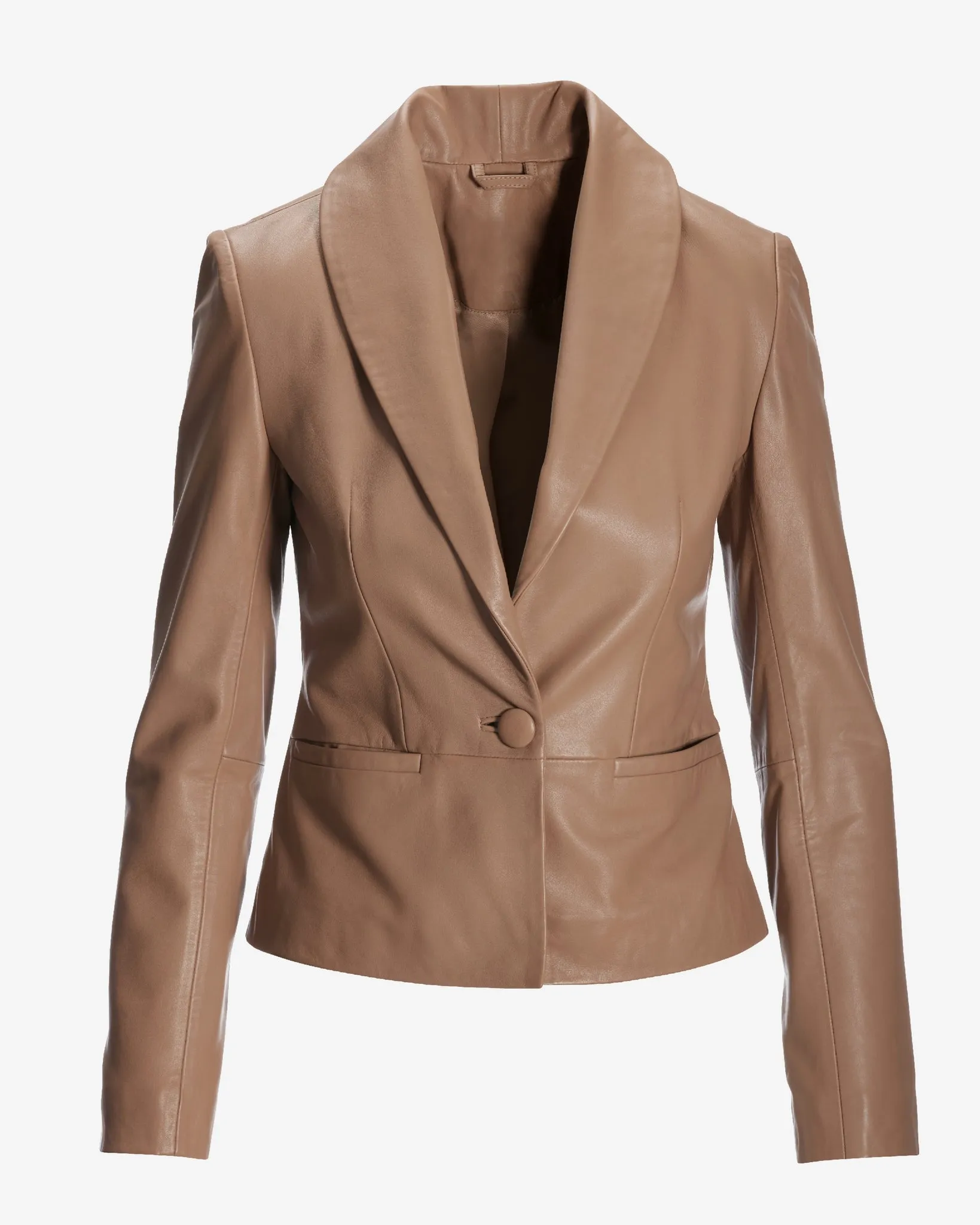 Genuine Leather Shawl Collar Jacket Tan sold by Boston Proper product image thumbnail 2