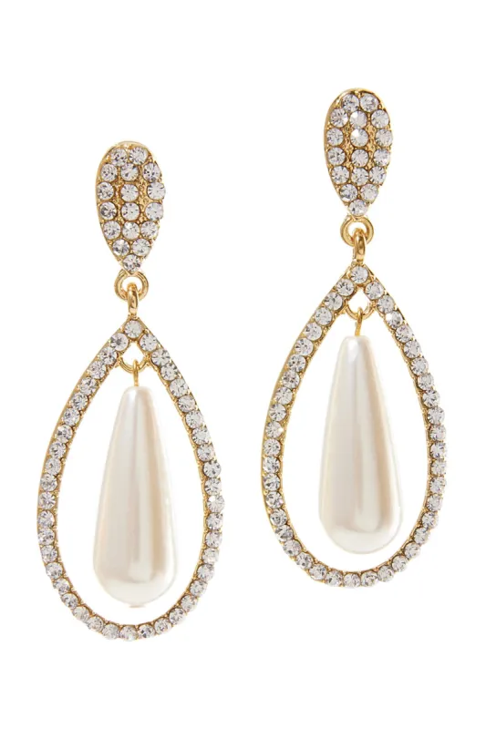 Pearl Crystal Teardrop Earrings Gold sold by Boston Proper