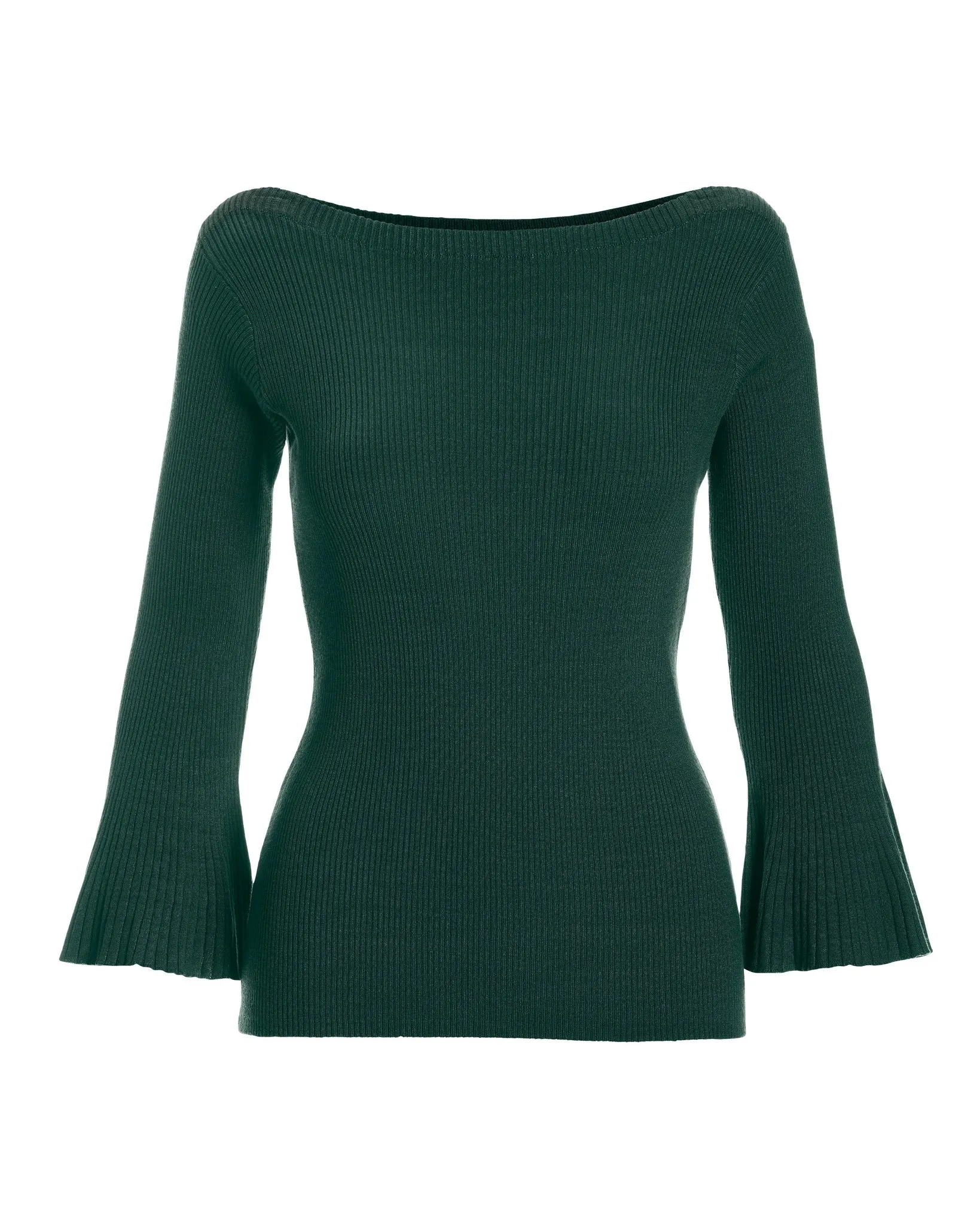 Ribbed Boatneck Flare Sleeve Sweater Deep Emerald sold by Boston Proper product image thumbnail 2