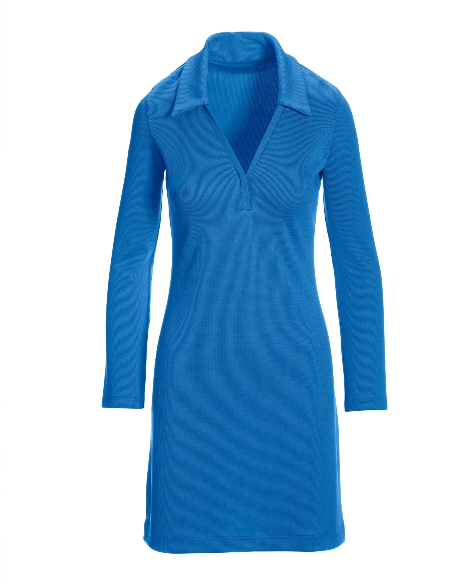 Collared v-neck long sleeve rib knit dress Palace Blue sold by Boston Proper product image thumbnail 2