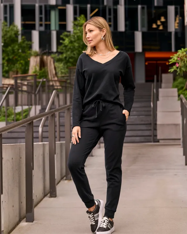 Cotton Comfort Drawstring Pocket Jogger Black sold by Boston Proper