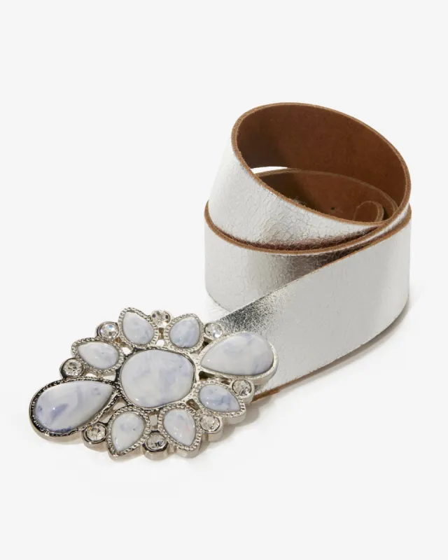 Marble Gem Buckle Belt Silver sold by Boston Proper