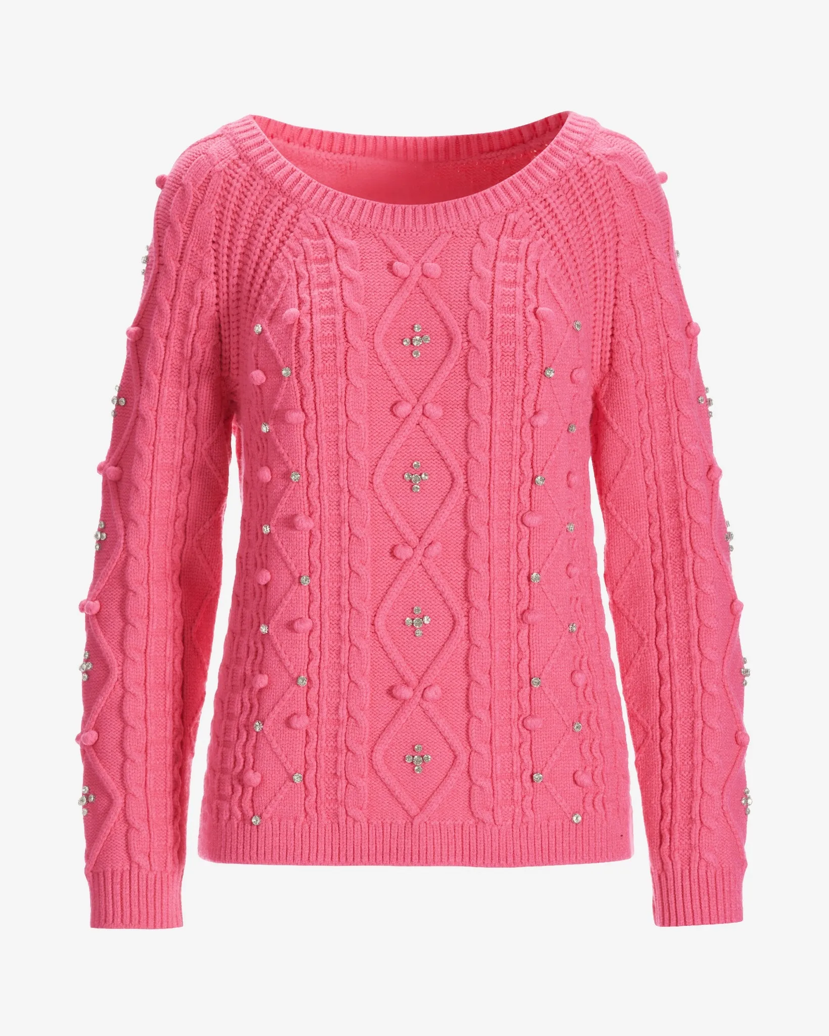 Embellished Cable Pullover Sweater Pink Carnation sold by Boston Proper product image thumbnail 2