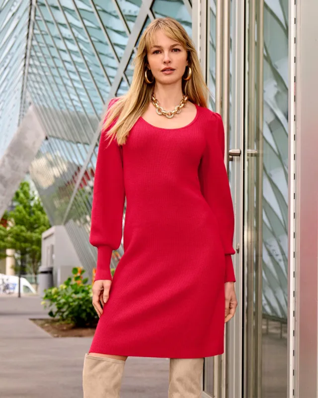 Scoop Neck Balloon Sleeve Sweater Dress Tomato Red sold by Boston Proper