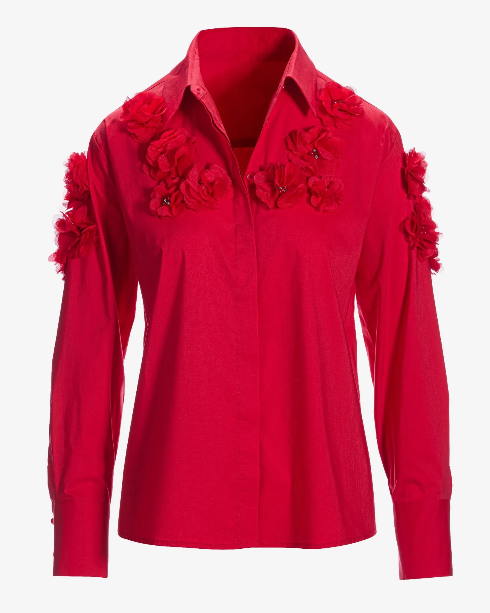 Poplin and Pearl Button Down Shirt Tomato Red sold by Boston Proper product image thumbnail 2