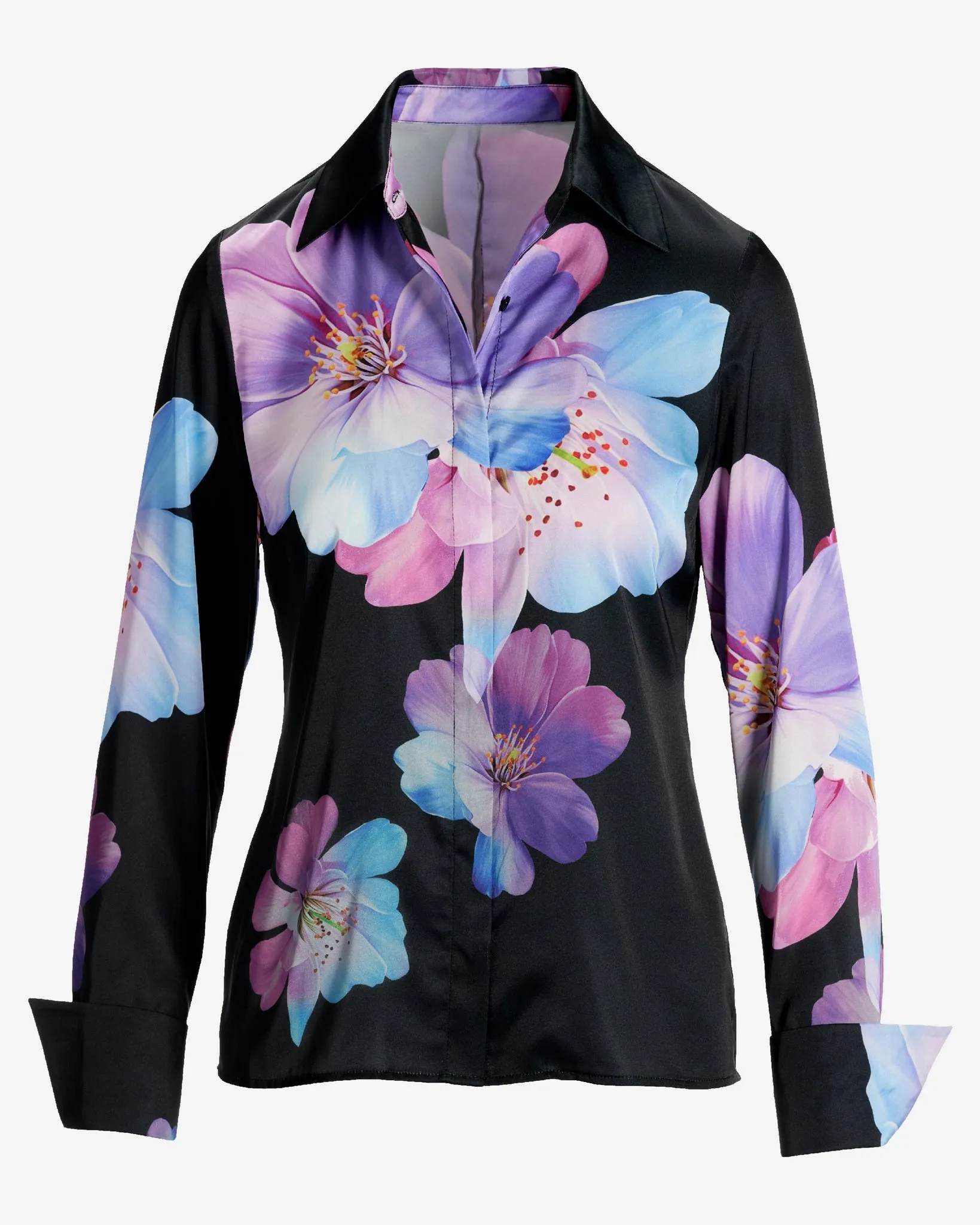 Bluebell Fleurs Print Sophia Button Up Charmeuse Blouse Purple sold by Boston Proper product image thumbnail 2