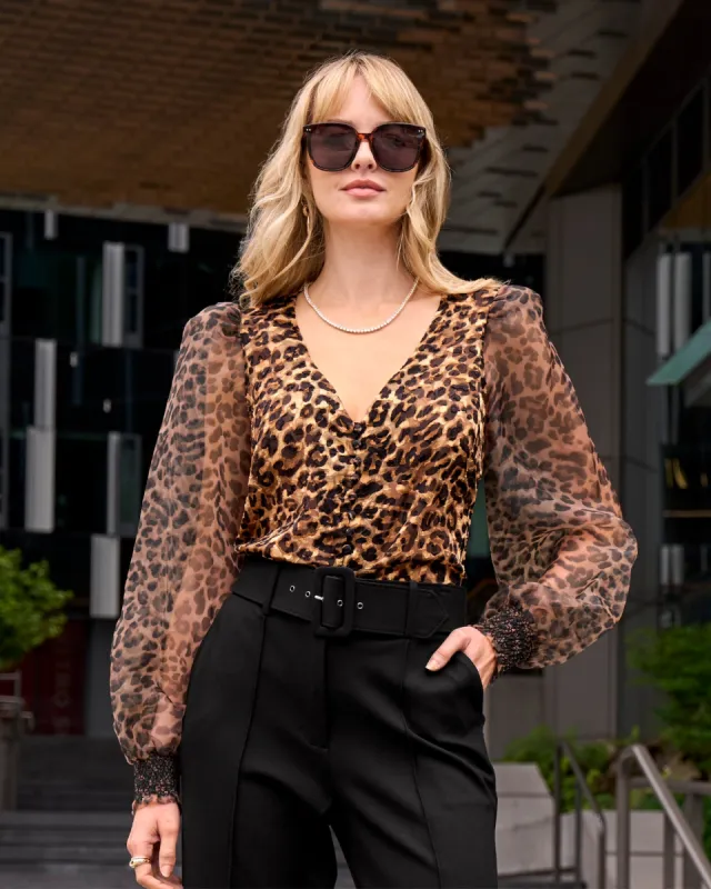 Organza Cheetah Print Top Brown sold by Boston Proper