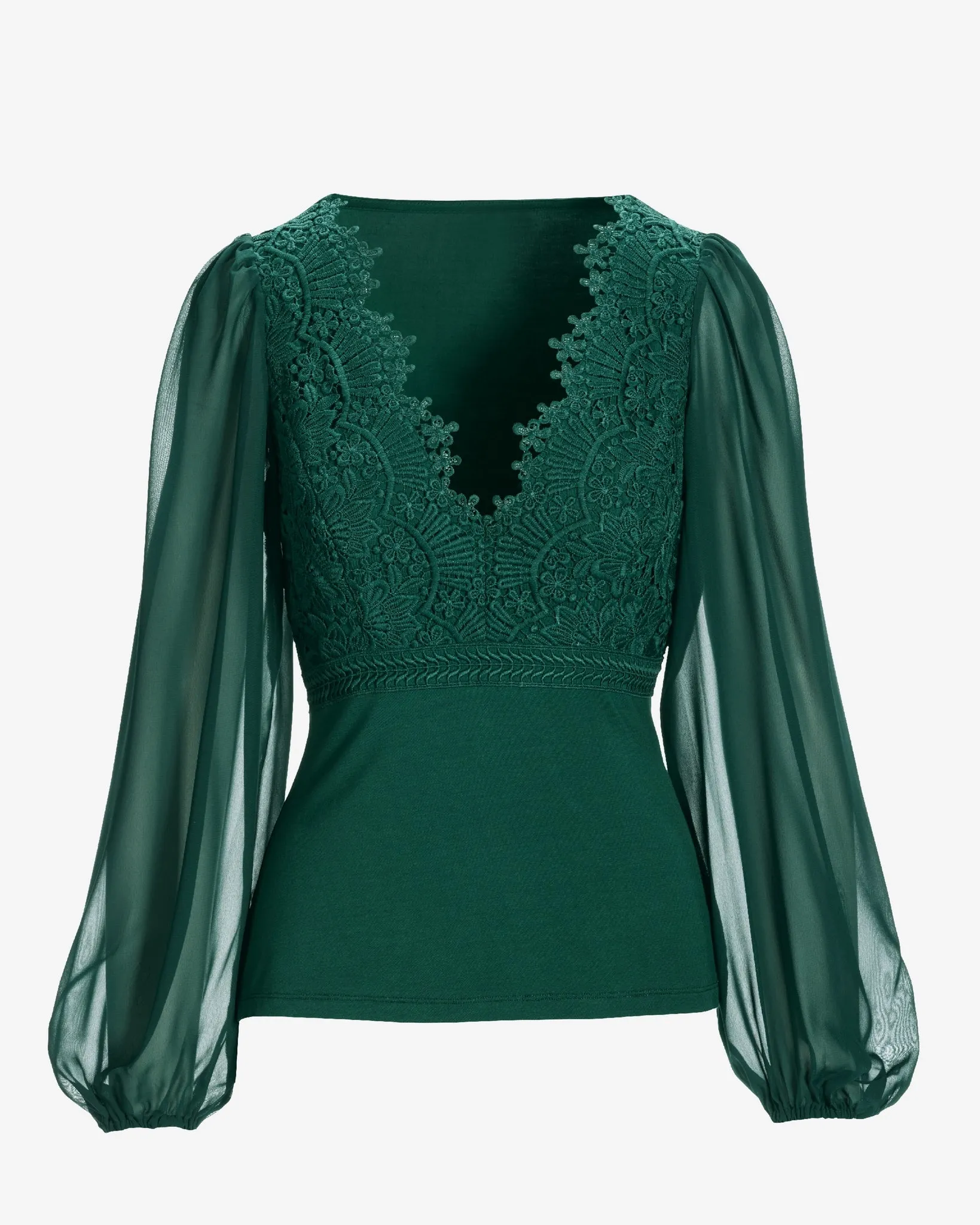Scallop Lace Long Sleeve Top Deep Emerald sold by Boston Proper product image thumbnail 2