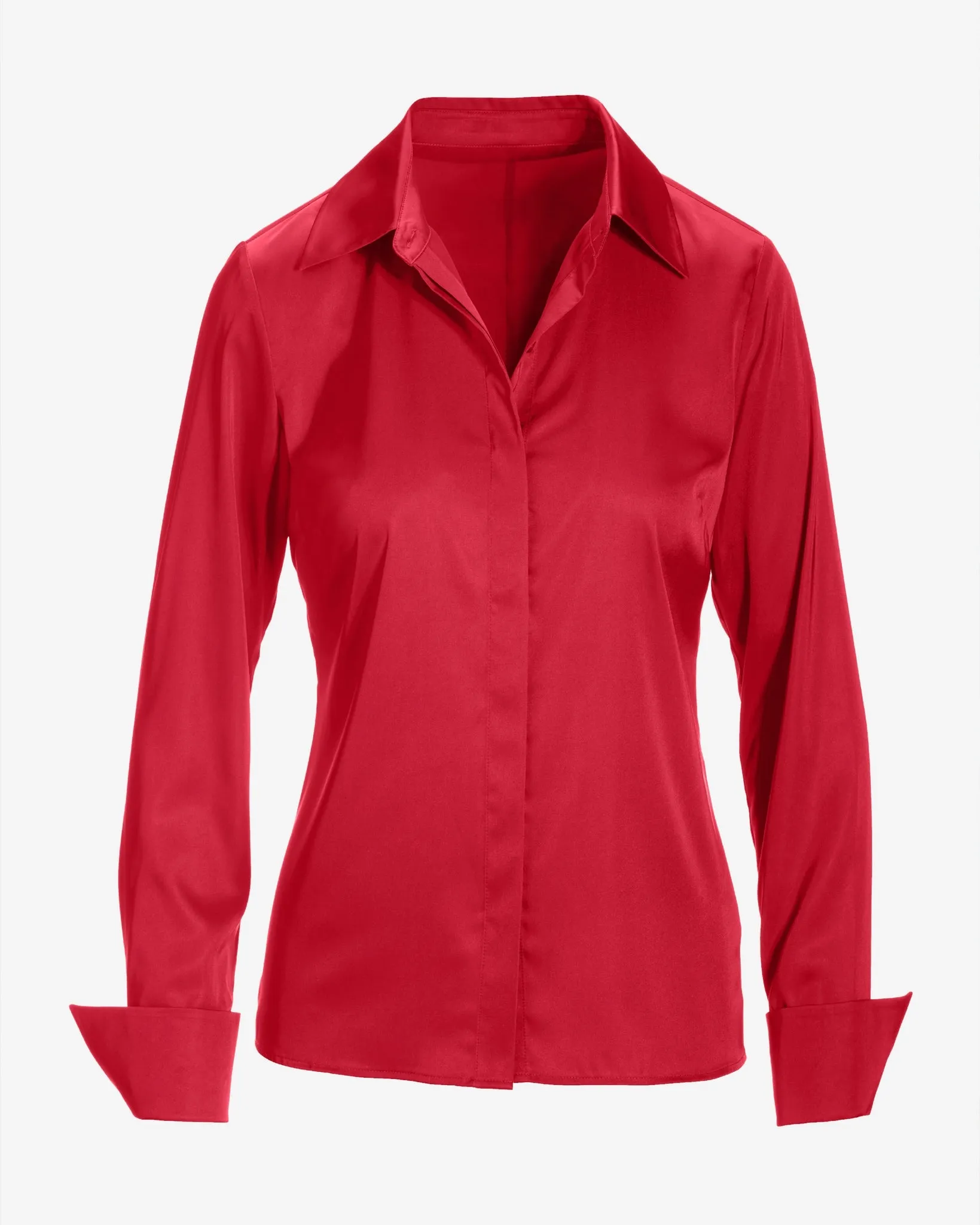Sophia Button-Up Charmeuse Blouse Tomato Red sold by Boston Proper product image thumbnail 2
