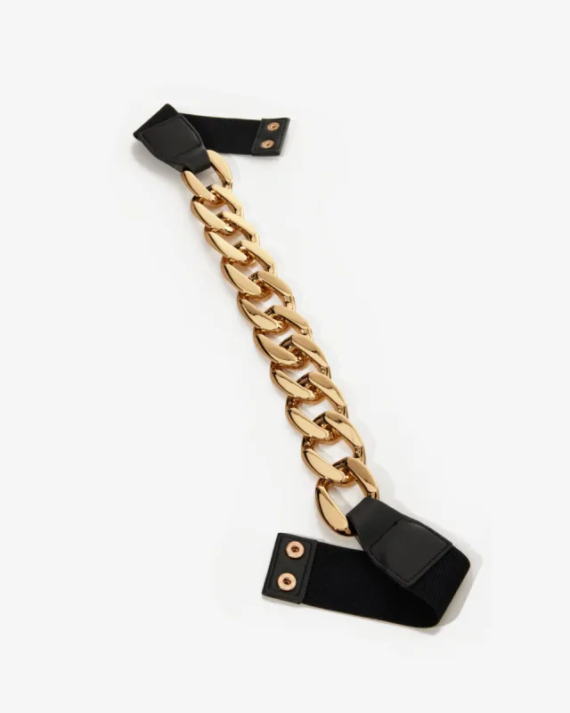 Chain & Faux Leather Belt Black/Gold sold by Boston Proper