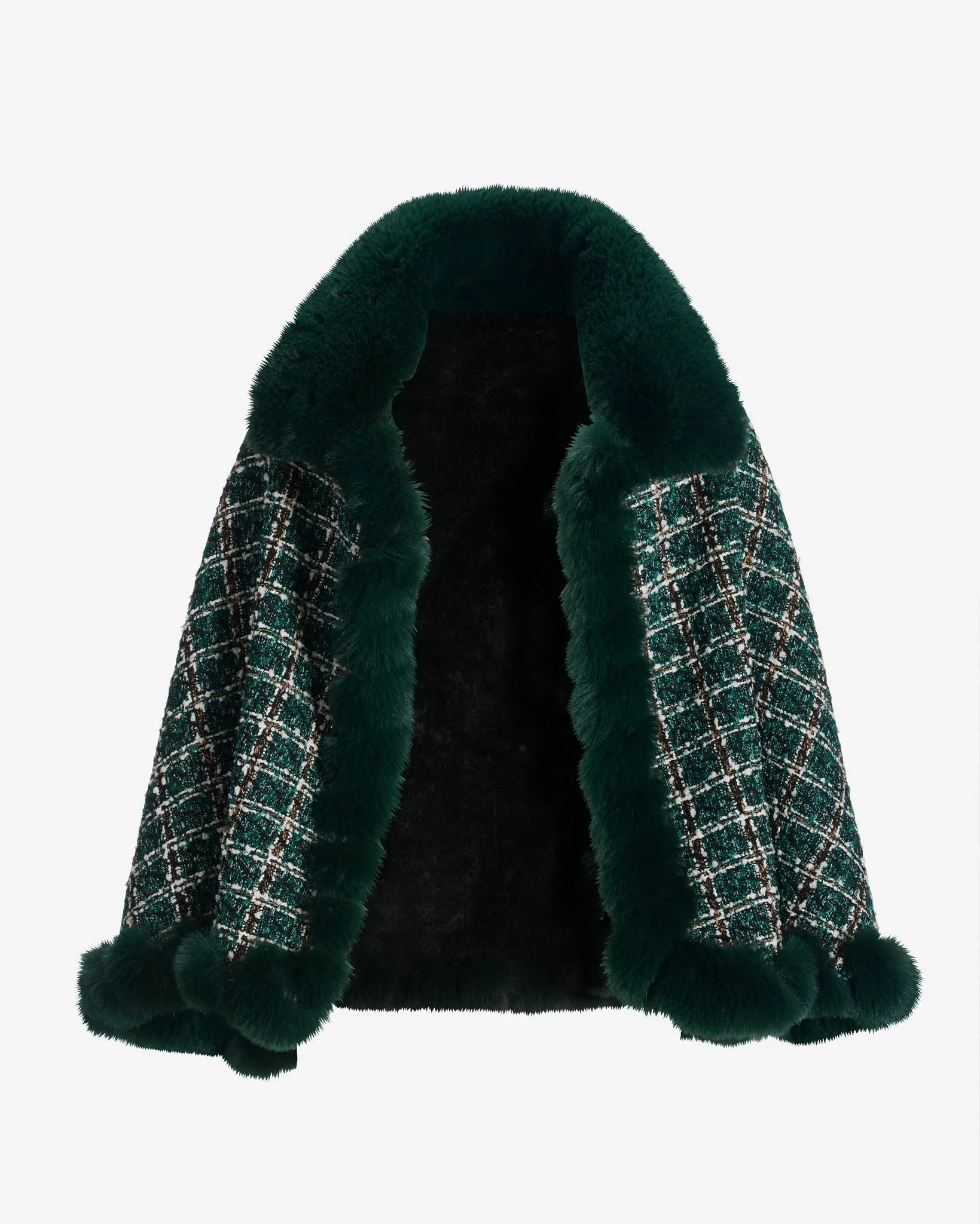 Faux Fur Trim Tweed Shawl Deep Emerald sold by Boston Proper product image thumbnail 2