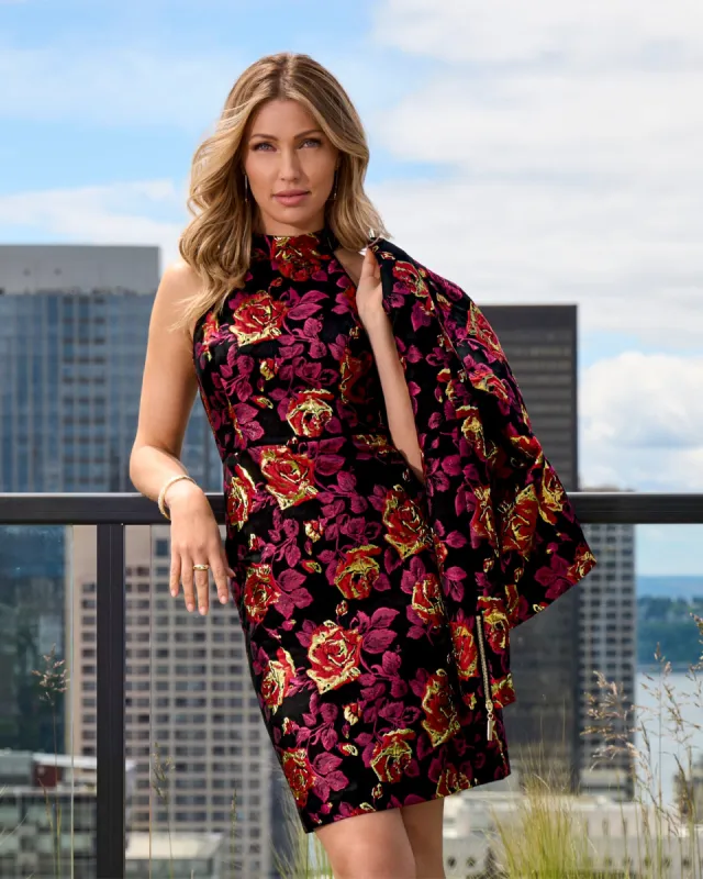 Jacquard Floral Sheath Mock Neck Dress Black Multi sold by Boston Proper