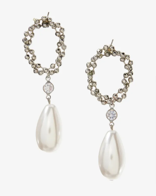 Beaded Pearl Drop Earring Silver/Pearl sold by Boston Proper