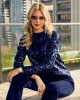 All Over Sequin Mock Neck Sweater Evening Blue sold by Boston Proper