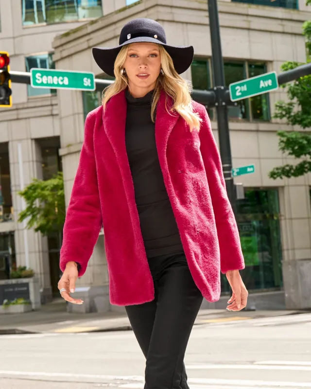 Shawl Collar Faux Fur Coat Cerise sold by Boston Proper