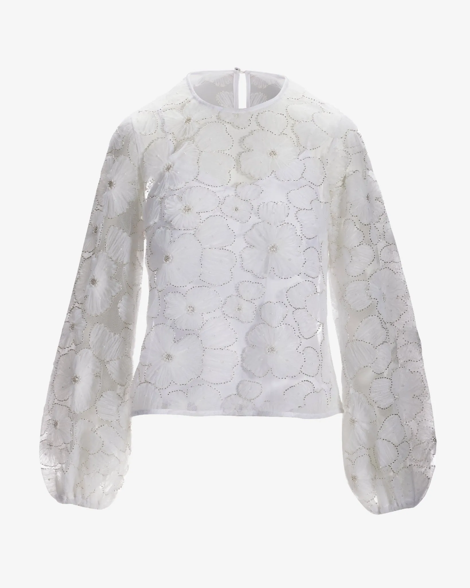 3D Embellished Floral Organza Blouse White sold by Boston Proper product image thumbnail 2