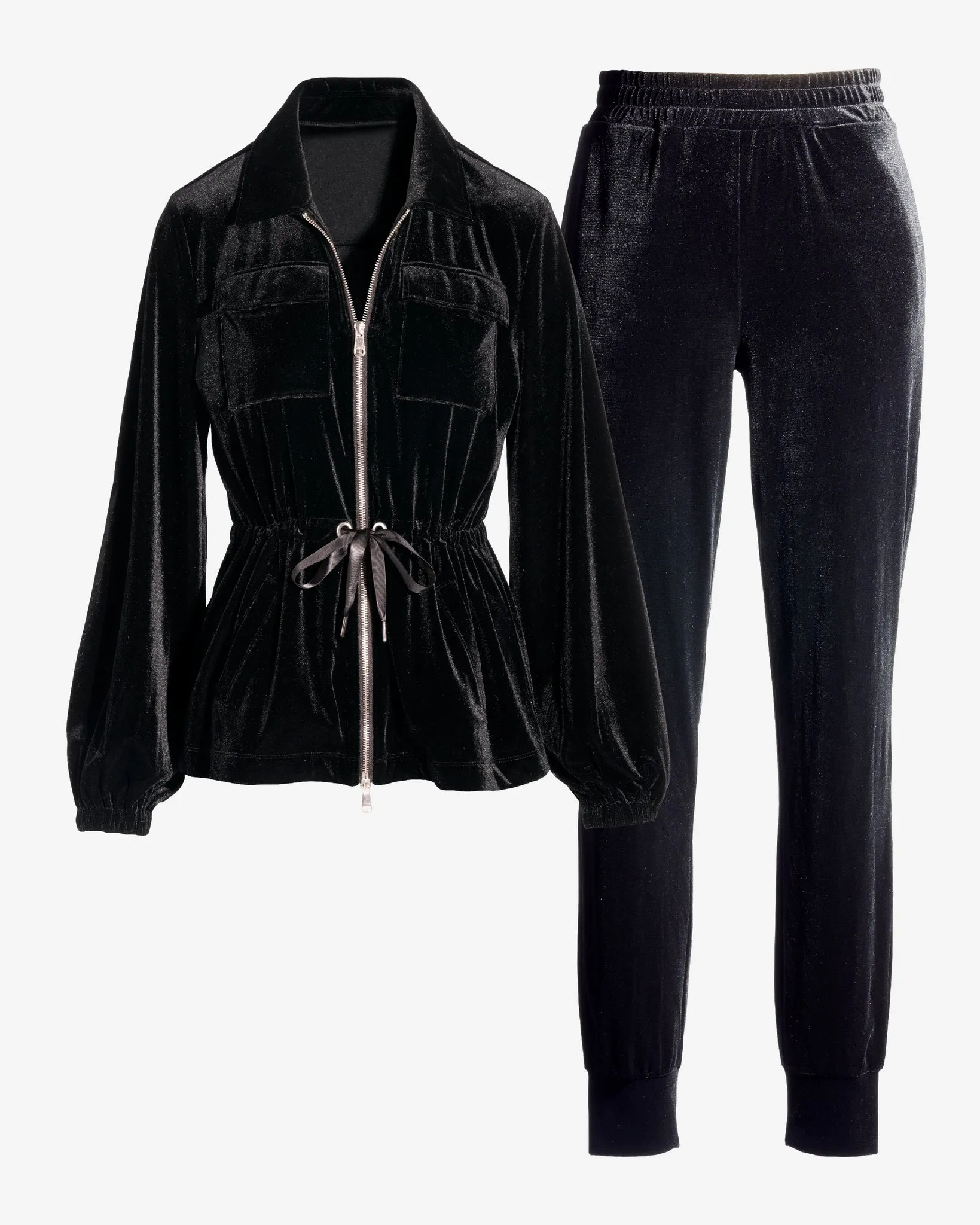 Chic Velour Drawstring Jacket and Jogger Set Black sold by Boston Proper product image thumbnail 2