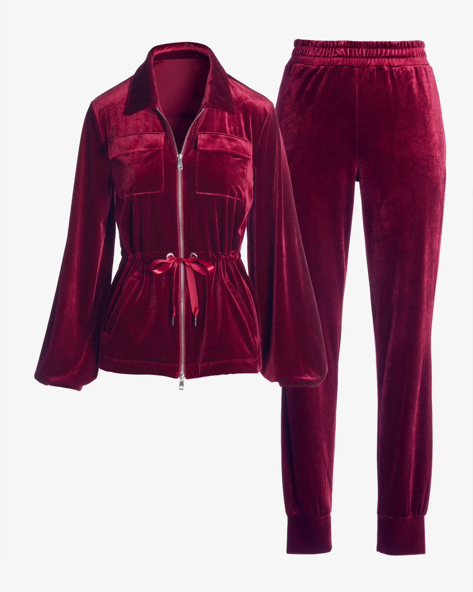 Chic Velour Drawstring Jacket and Jogger Set Burgundy sold by Boston Proper product image thumbnail 2