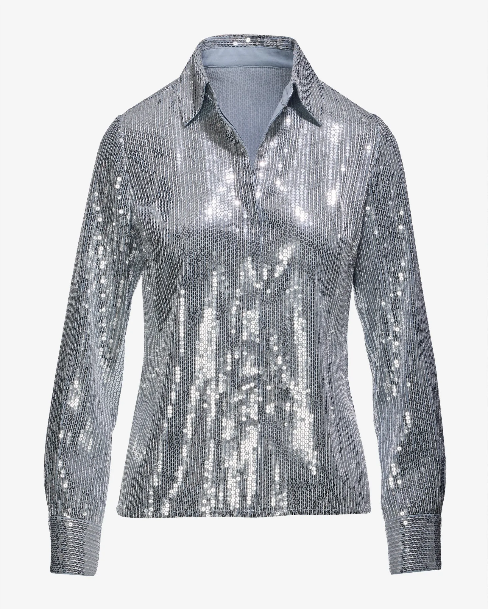 Sequin Button-Up Shirt Silver sold by Boston Proper product image thumbnail 2