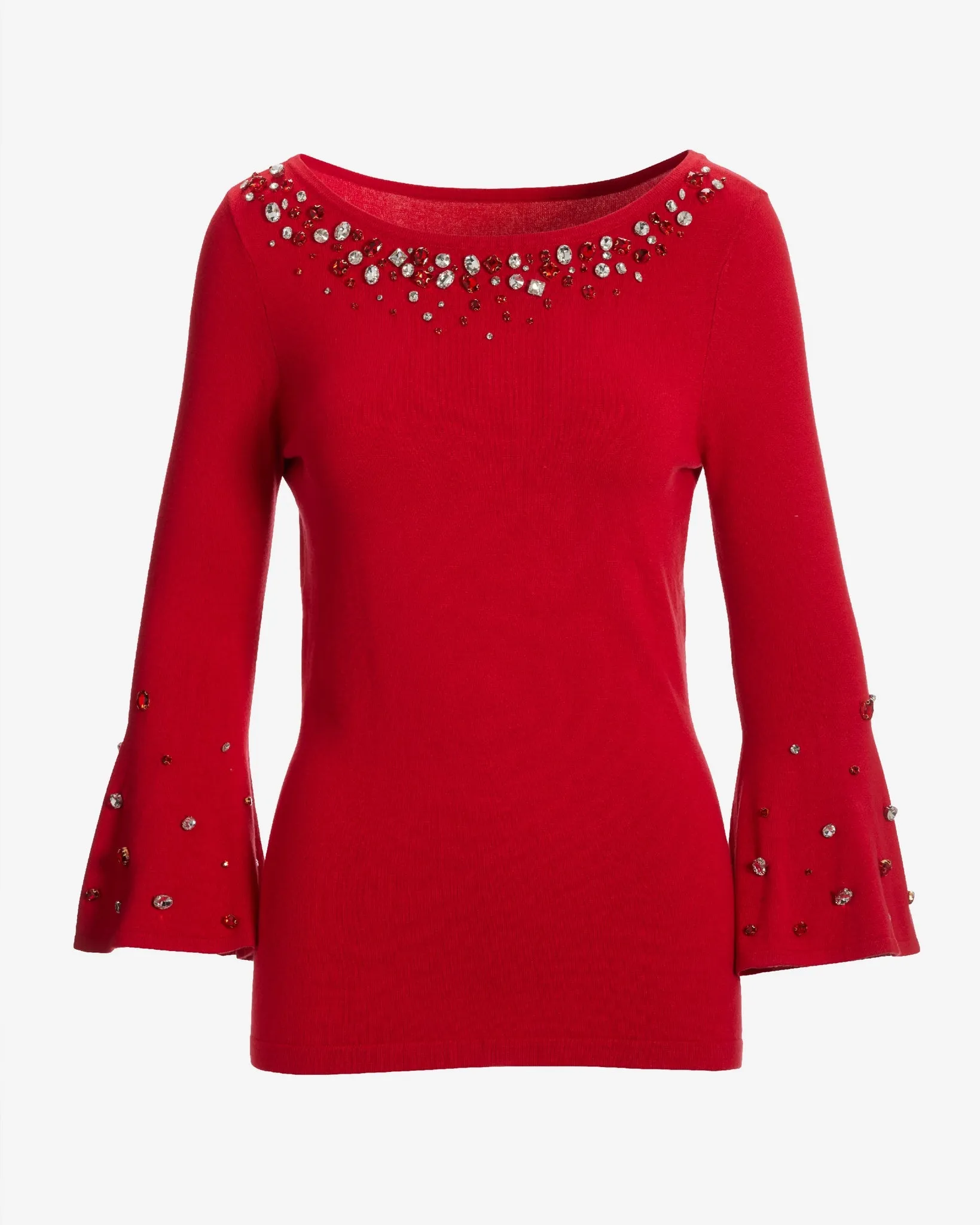 Embellished Boat Neck Flare Sleeve Sweater Racing Red sold by Boston Proper product image thumbnail 2