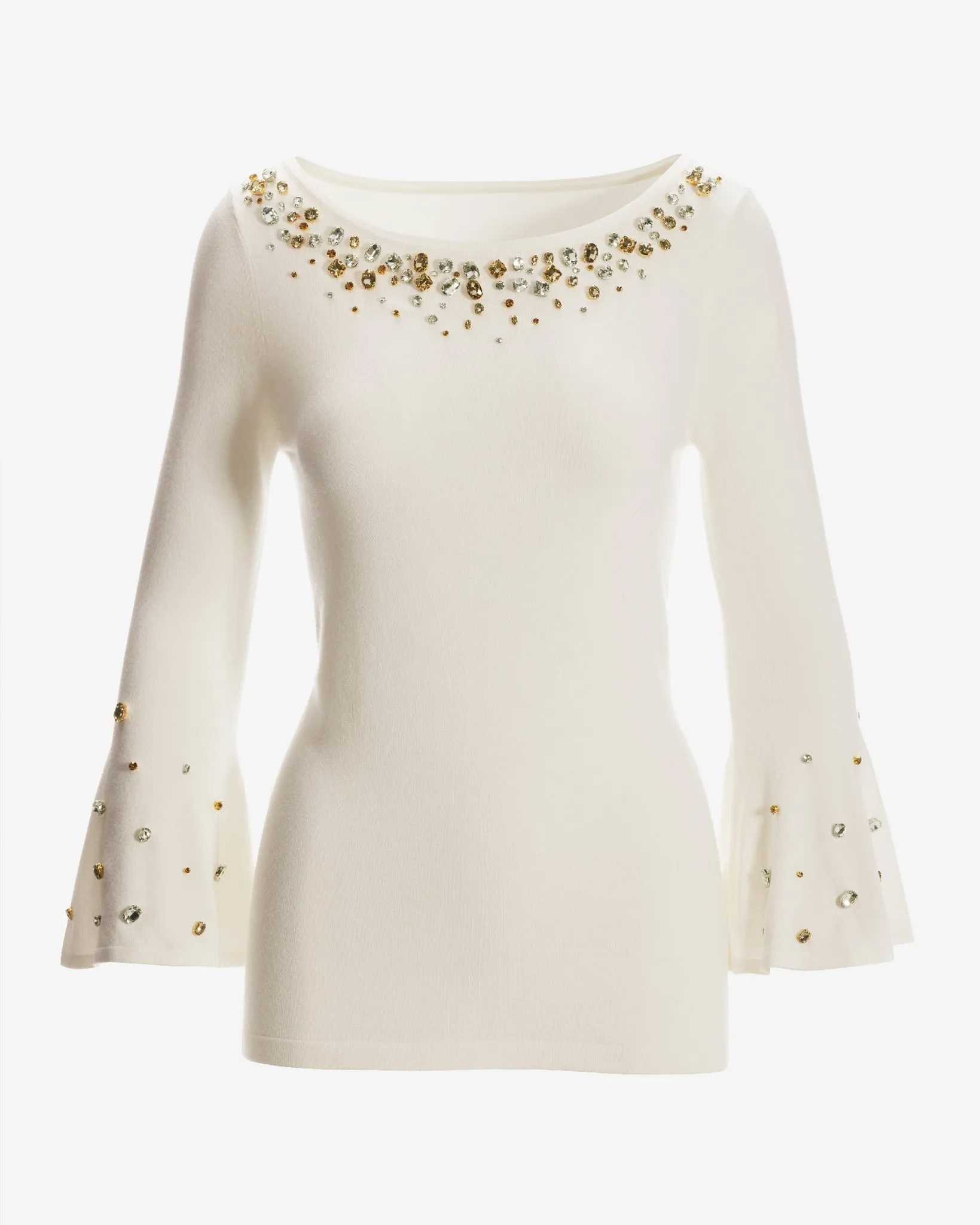 Embellished Boat Neck Flare Sleeve Sweater Off White sold by Boston Proper product image thumbnail 2