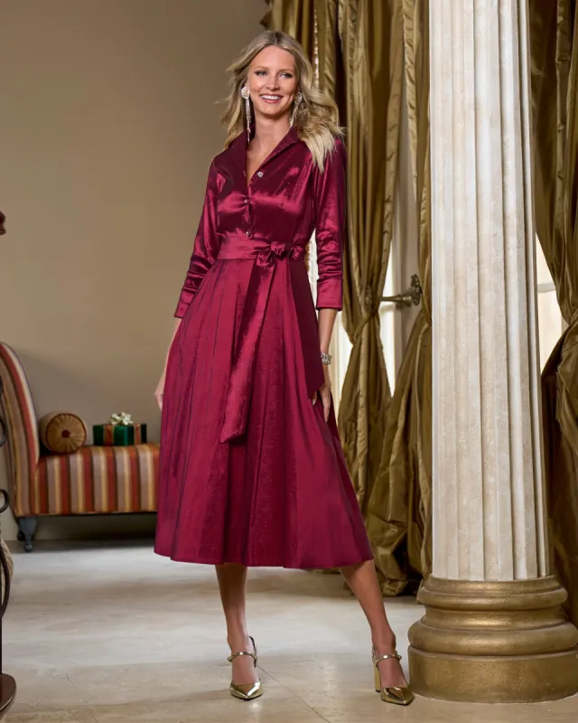 Three Quarter Sleeve Button Up Shirt Midi Dress Wine sold by Boston Proper