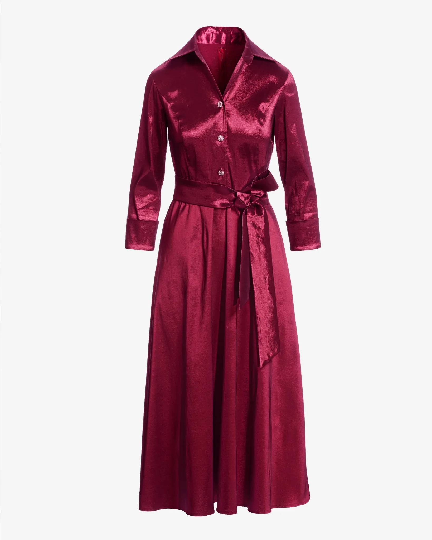 Three Quarter Sleeve Button Up Shirt Midi Dress Wine sold by Boston Proper product image thumbnail 2