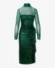 Mesh Long Sleeve Sequin Sheath Dress Deep Emerald sold by Boston Proper