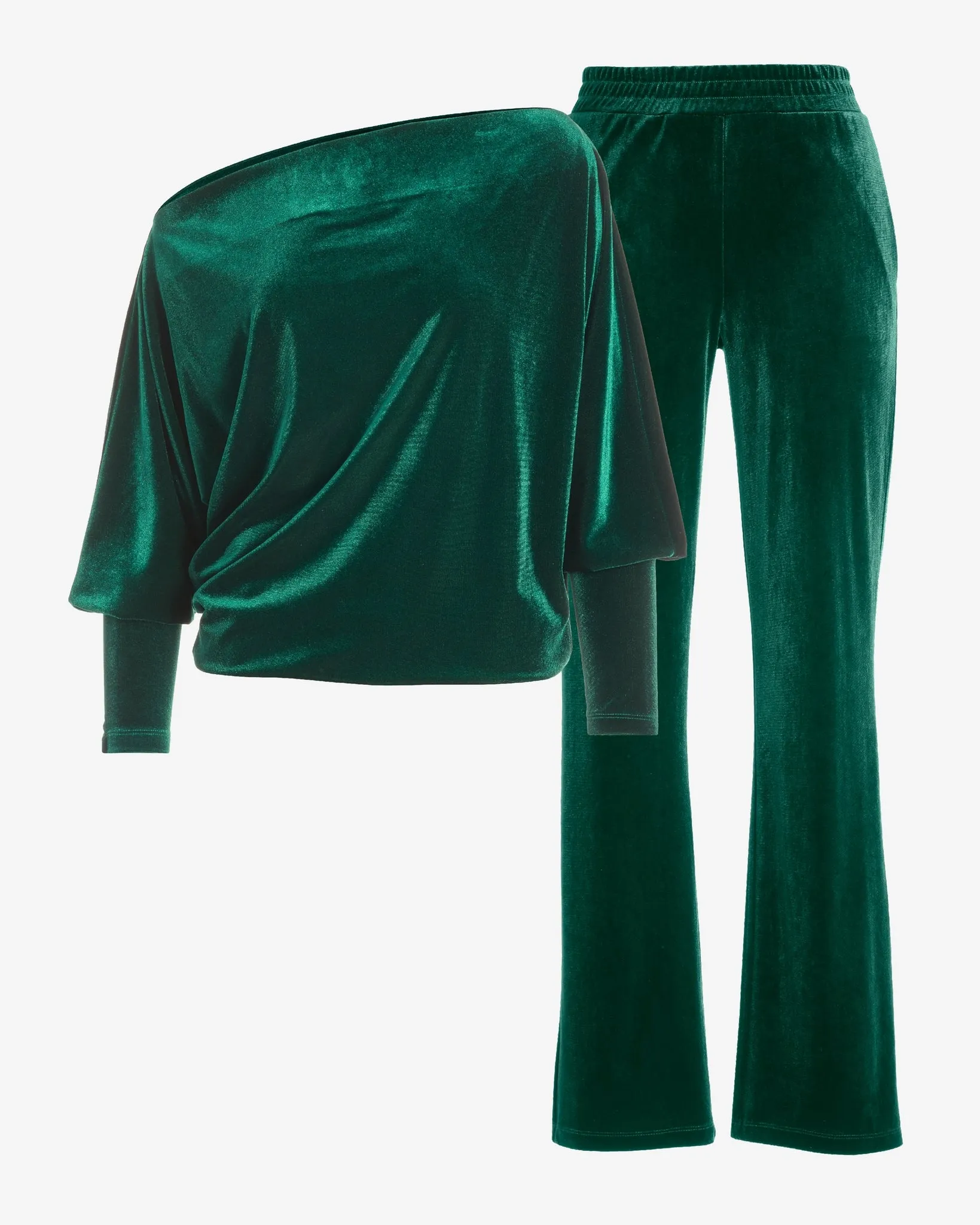 Chic Velour Slouchy and Wide Leg Lounge Set Deep Emerald sold by Boston Proper product image thumbnail 2
