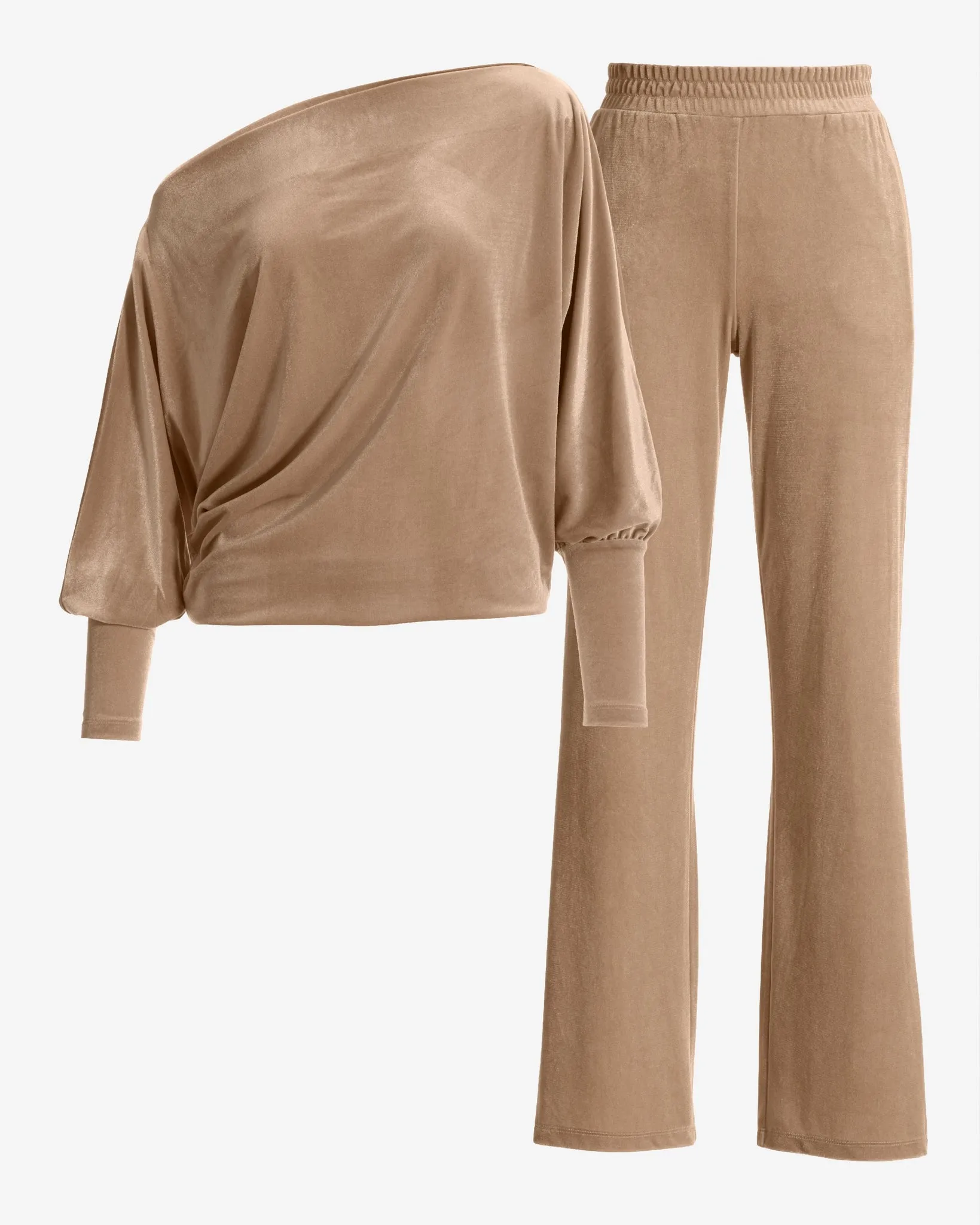 Chic Velour Slouchy and Wide Leg Lounge Set Taupe sold by Boston Proper product image thumbnail 2