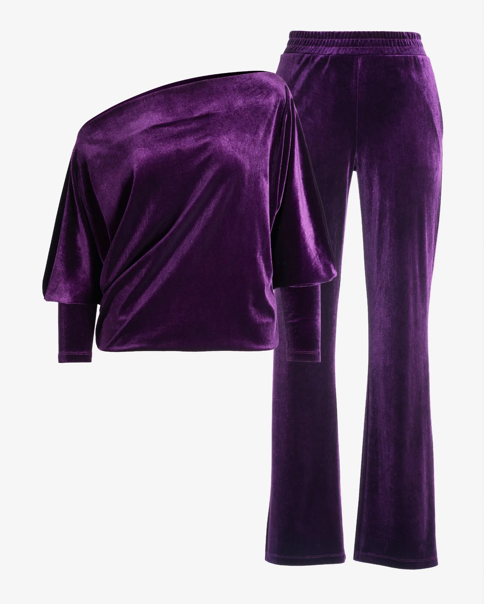 Chic Velour Slouchy and Wide Leg Lounge Set Deep Purple sold by Boston Proper product image thumbnail 2