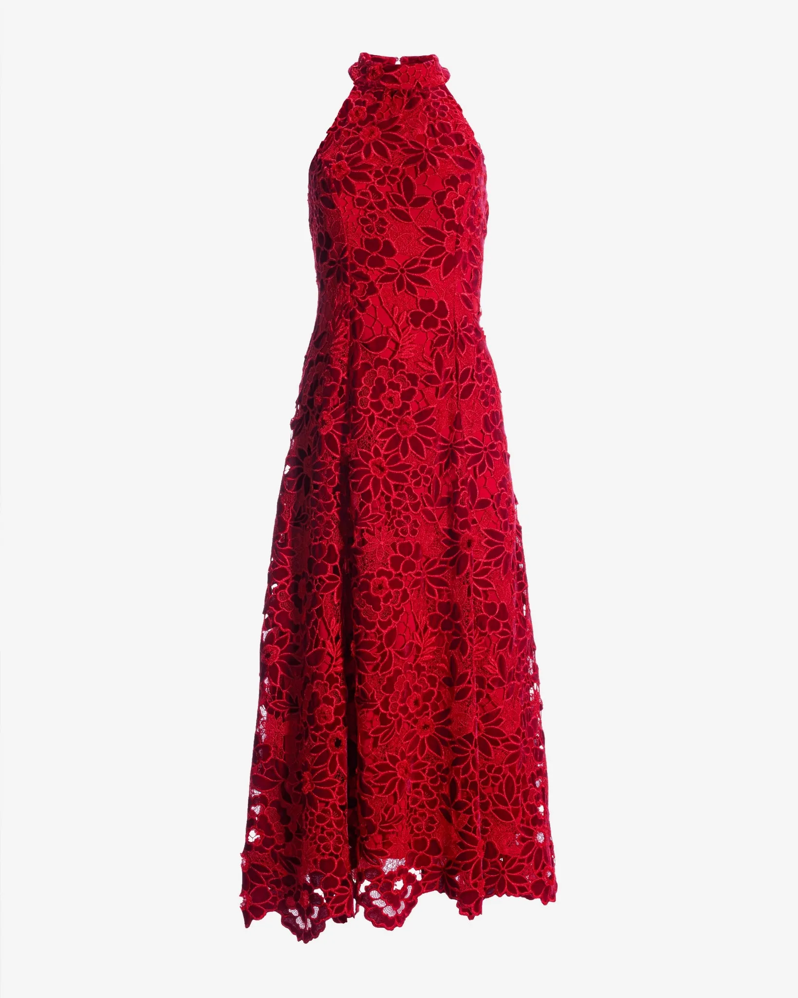 Mock Neck Velvet Lace Midi Dress Racing Red sold by Boston Proper product image thumbnail 2