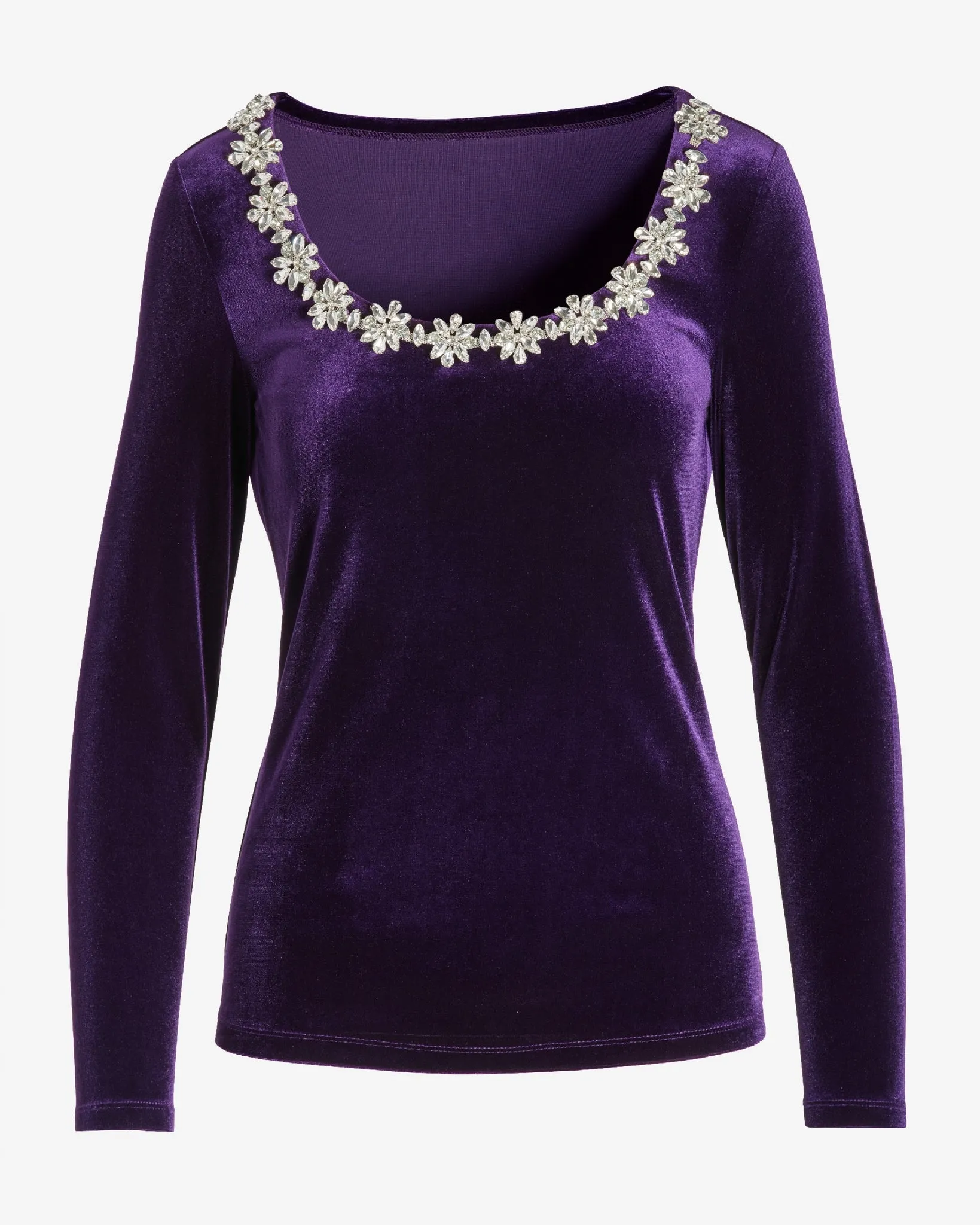 Velvet Scoop Neck Embellished Top Purple sold by Boston Proper product image thumbnail 2