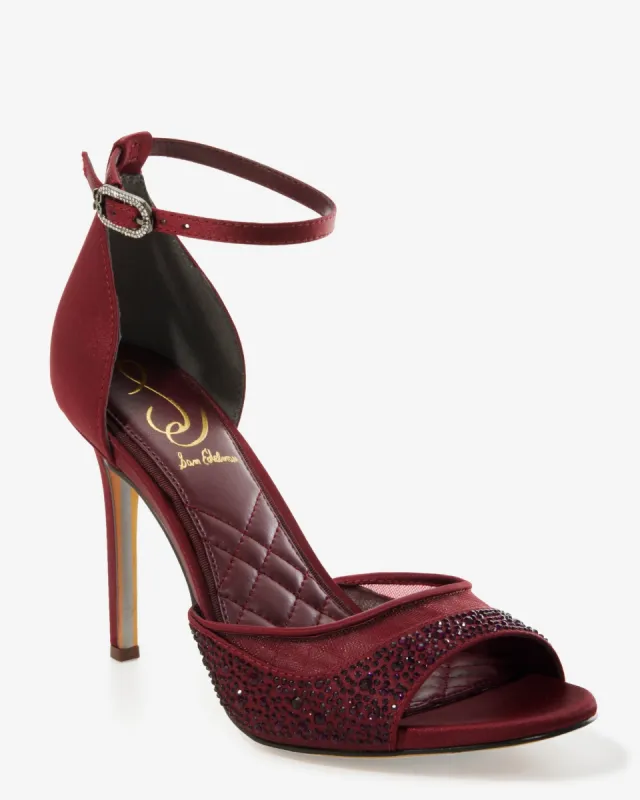 Crystal Embellished Mesh Ankle Strap Heel Burgundy sold by Boston Proper