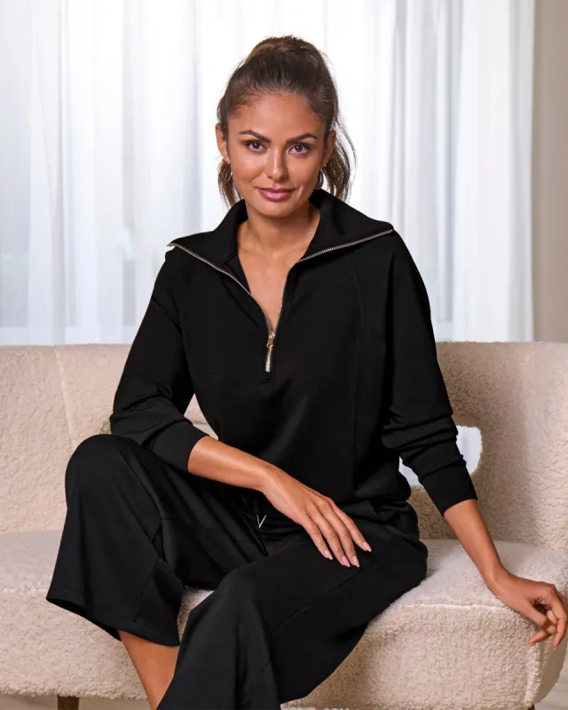 Luxe Lounge Half Zip Sweatshirt Black sold by Boston Proper
