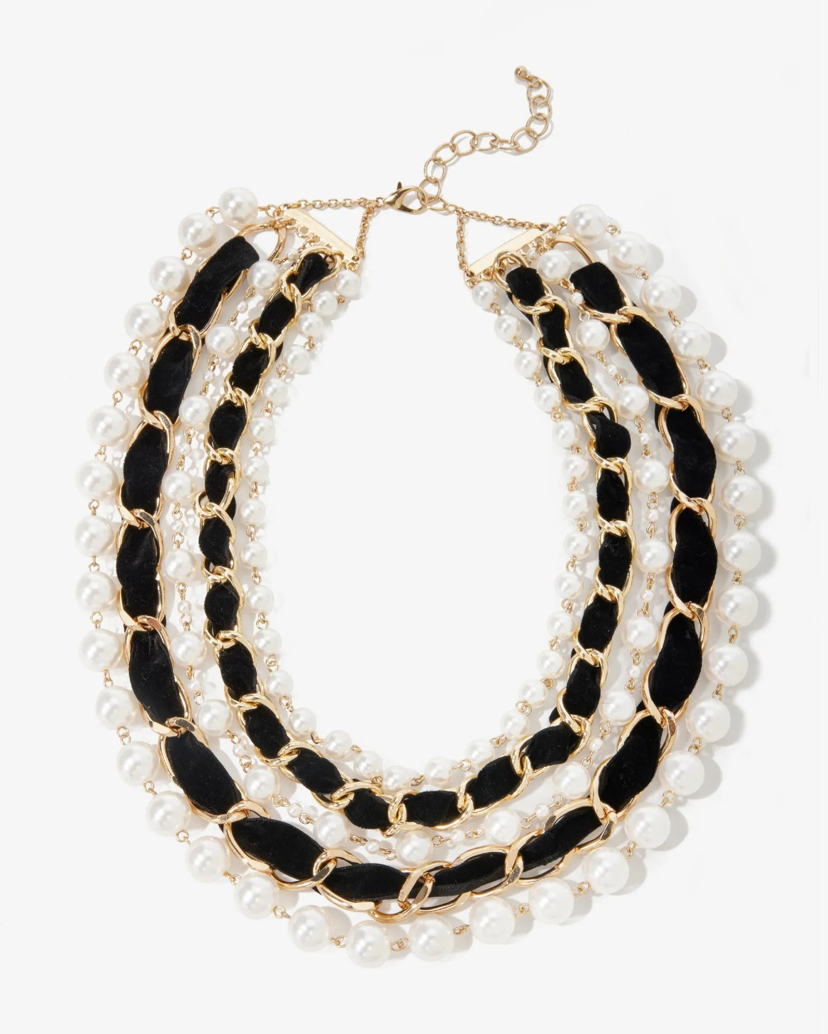 Velvet Chain and Pearl Layered Necklace Black/Gold sold by Boston Proper