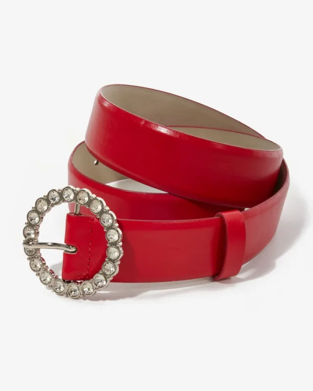 Crystal Gem Embellished Buckle Belt Red sold by Boston Proper