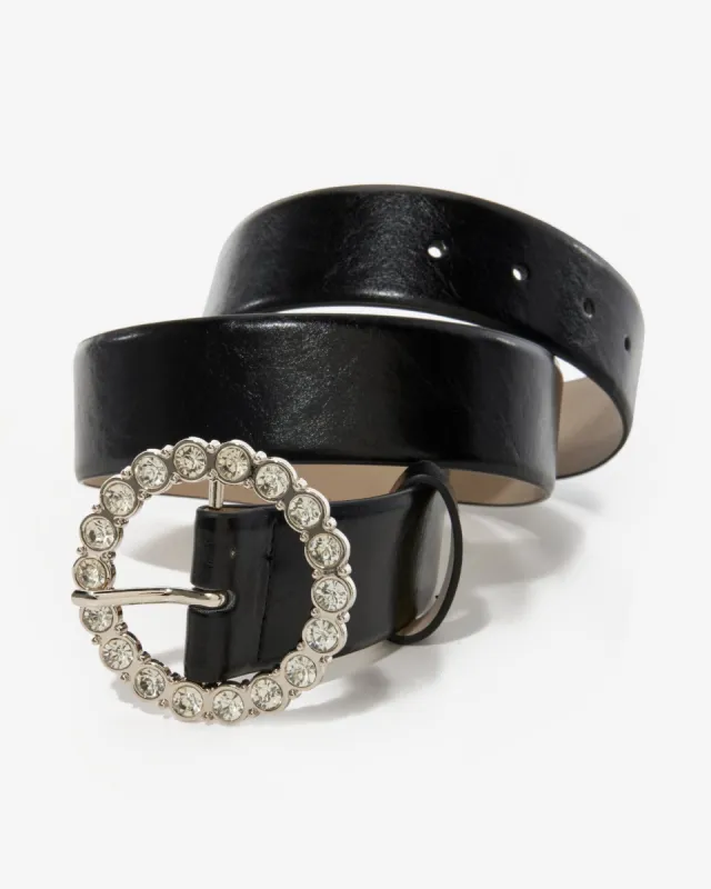 Crystal Gem Embellished Buckle Belt Black sold by Boston Proper