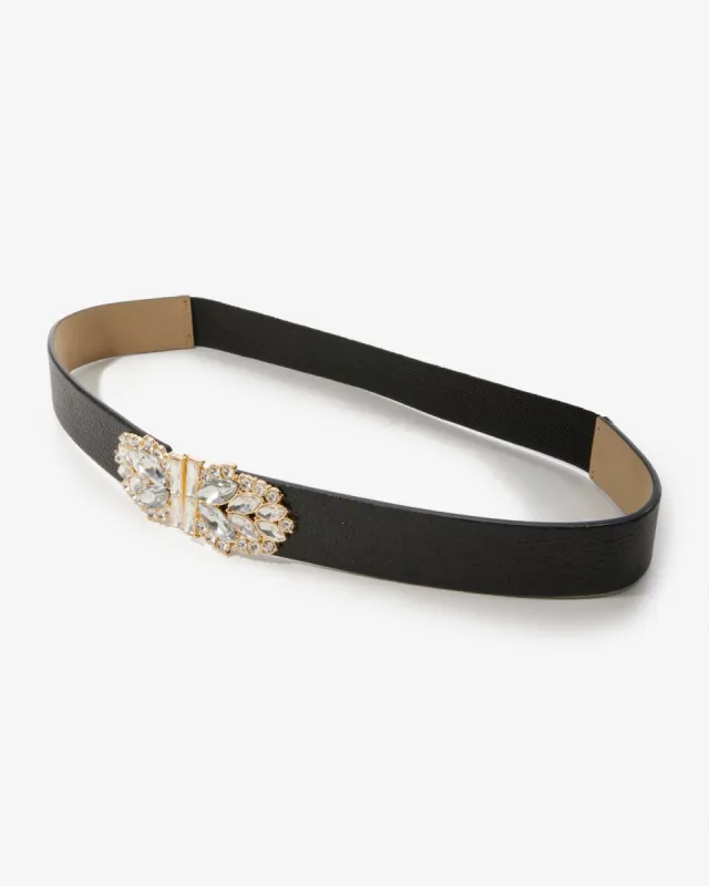 Crystal Embellished Elastic Waist Belt Black sold by Boston Proper