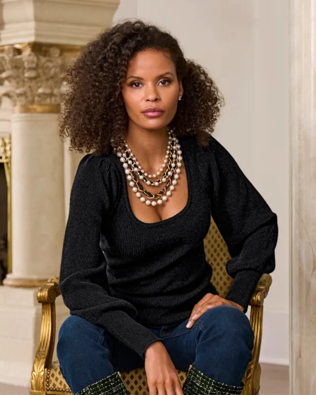 Scoop Neck Balloon Sleeve Sweater Black sold by Boston Proper