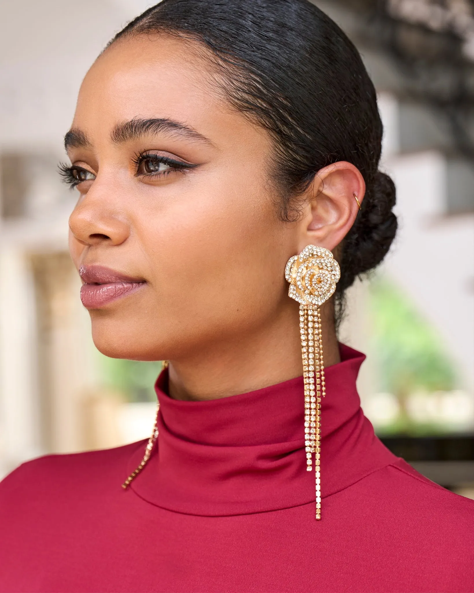 Rosette Rhinestone Fringe Earring Gold sold by Boston Proper product image thumbnail 2