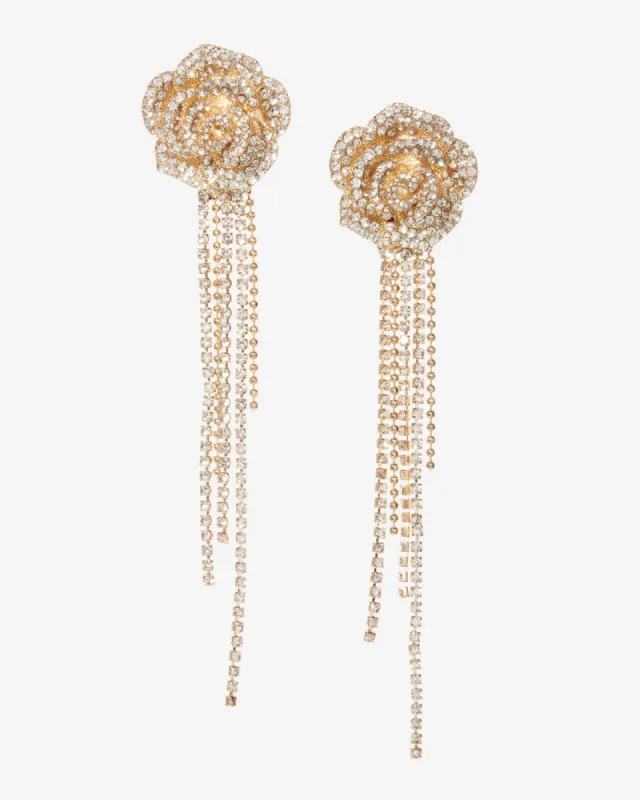 Rosette Rhinestone Fringe Earring Gold sold by Boston Proper