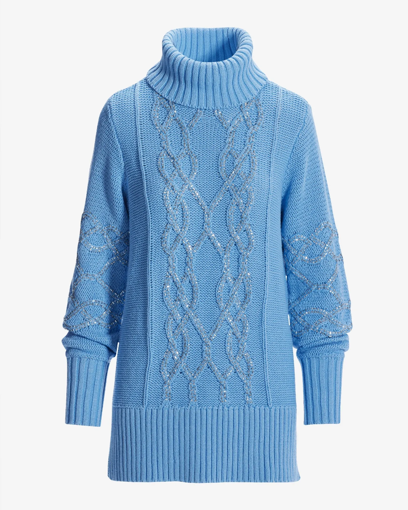 Embellished Cable Turtleneck Tunic Sweater Clear Blue Sky sold by Boston Proper product image thumbnail 2
